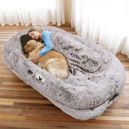 Human Dog Bed, Washable Faux Fur Pet Bed by WROS