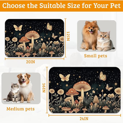 Fantasy Mushroom Dog Cat Food Mat, Butterfly Stars Absorbent Waterproof Placemat - Image 6
