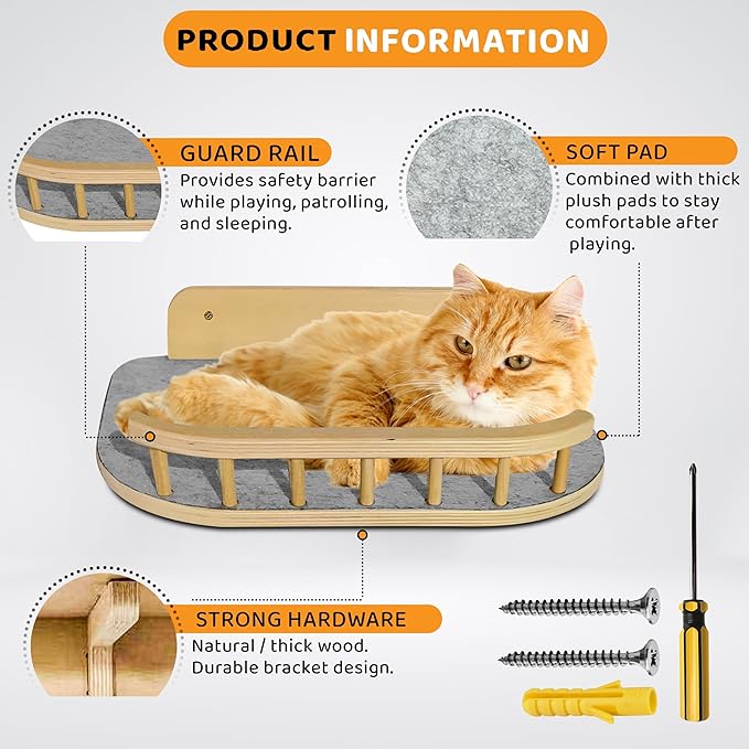 Cat Wall Shelves with 3 Steps – Modern Wood Wall Mounted Furniture, Climber & - Image 3