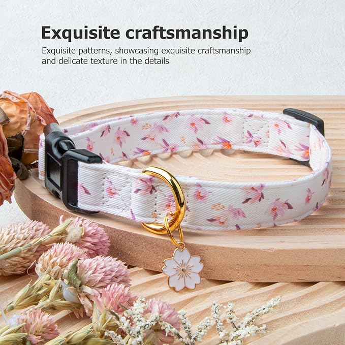 Cotton Handmade Dog Collar Cute and Distinctive Patterns White Flower - Image 5