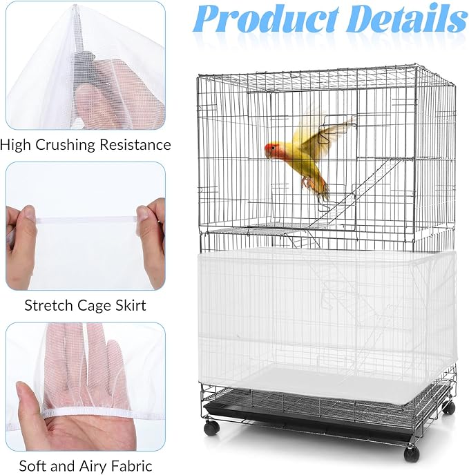 2 PCS Bird Cage Seed Catcher Airy Gauze Bird Cage Cover White Birds Cages Net - Image 6