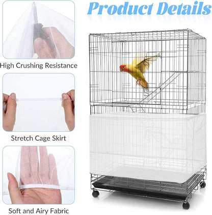 2 PCS Bird Cage Seed Catcher Airy Gauze Bird Cage Cover White Birds Cages Net - Image 6
