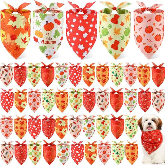 Weewooday 50 Pcs Thanksgiving Fall Dog Bandanas Bulk Pumpkin Maple Leaves by Weewooday