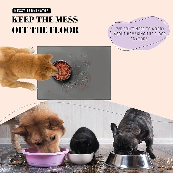 AVERYDAY 100% Waterproof Thicker Silicone Dog Food Mat, 0.63'' Raised Edge Bowl - Image 2