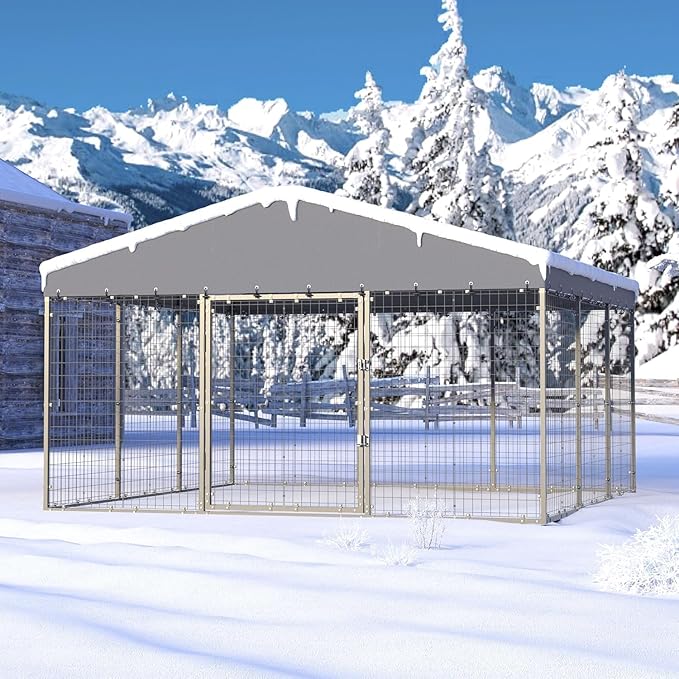 Kullavik 10x10x6 FT Large Outdoor Dog Kennel, Anti-Rust Galvanized Steel Dog Pen - Image 9