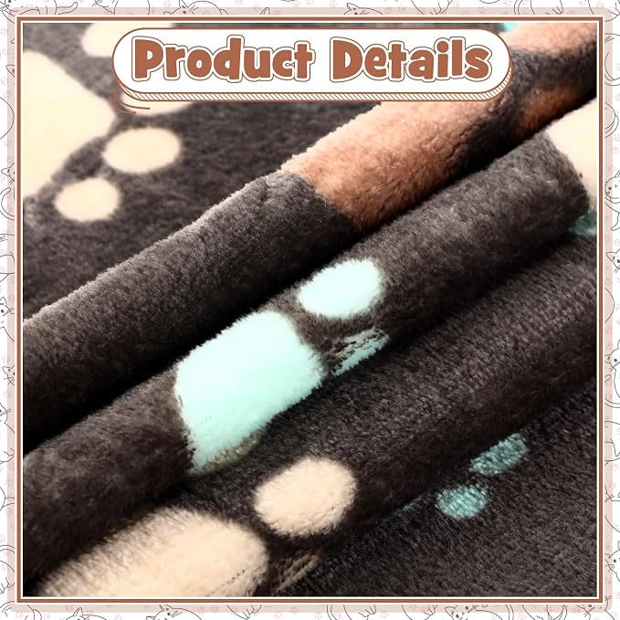 Tegeme 12 Pcs Pet Blankets Soft Fluffy Fleece Dog Cat Warm Paw Print Pattern - Image 6