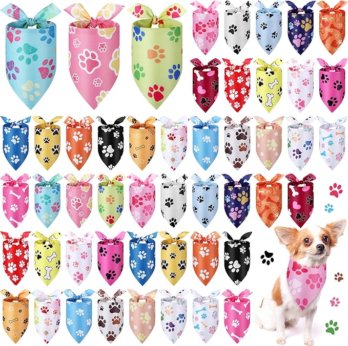 Abbylike 50 Pcs Paw Print Dog Bandanas Bulk Cute Footprint Bandanas by Abbylike