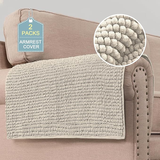 H.VERSAILTEX Plush Chenille Couch Armrest Cover 2 Packs Thick and Soft Sofa by HVERSAILTEX