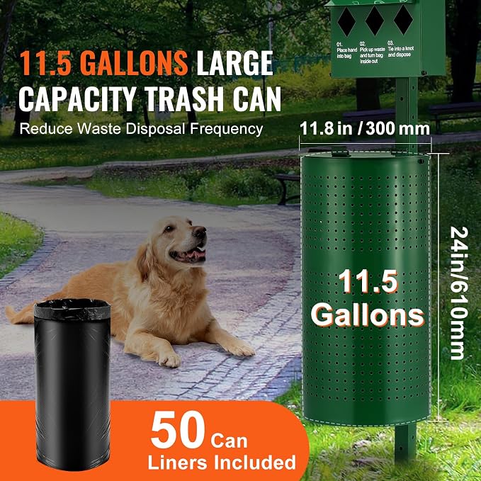 VEVOR Dog Waste Station with Hand Wash Bottle, 11.5 Gallons Pet Waste Bin with - Image 4