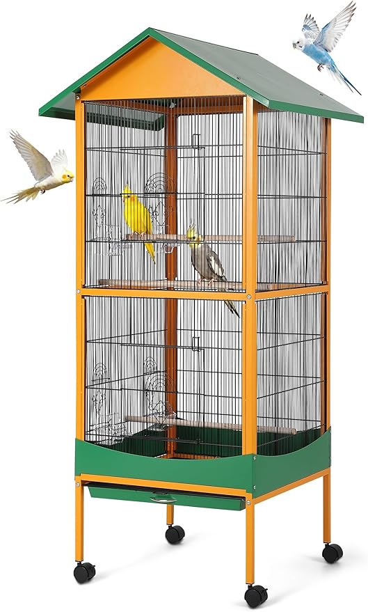 Garvee Bird Cage, w/Removeble Tray, Waterproof Roof, Lockable Caster, Indoor& by Garvee