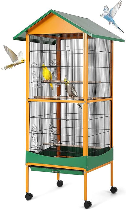 Garvee Bird Cage, w/Removeble Tray, Waterproof Roof, Lockable Caster, Indoor& by Garvee