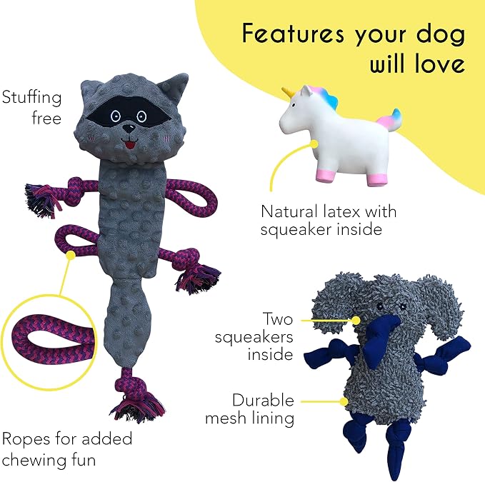 rocket & rex Dog Chew Toy Set for Small to Medium Breeds, Includes a Stuffing - Image 3
