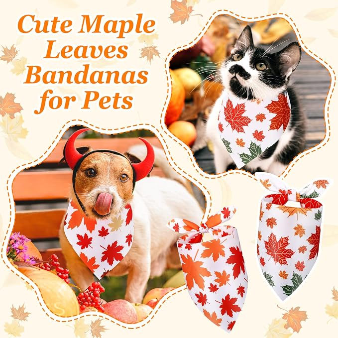 Abbylike 50 Pcs Fall Thanksgiving Dog Maple Leaves Bandanas Bulk Bandanas - Image 6