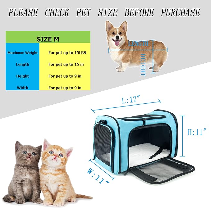 Soft Sided Carrier for Small Medium Cats Dogs, TSA Airline Approved Collapsible - Image 7
