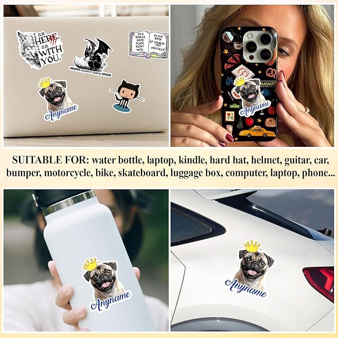 Custom Pet Name Sticker Personalized Text Face Photo Crown King Queen Animal - Image 6