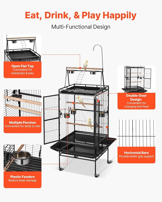 VEVOR Bird Cage, 32.7 x 31.1 x 82.7 inch, Open Flat Top, Wrought Iron Bird - Image 4