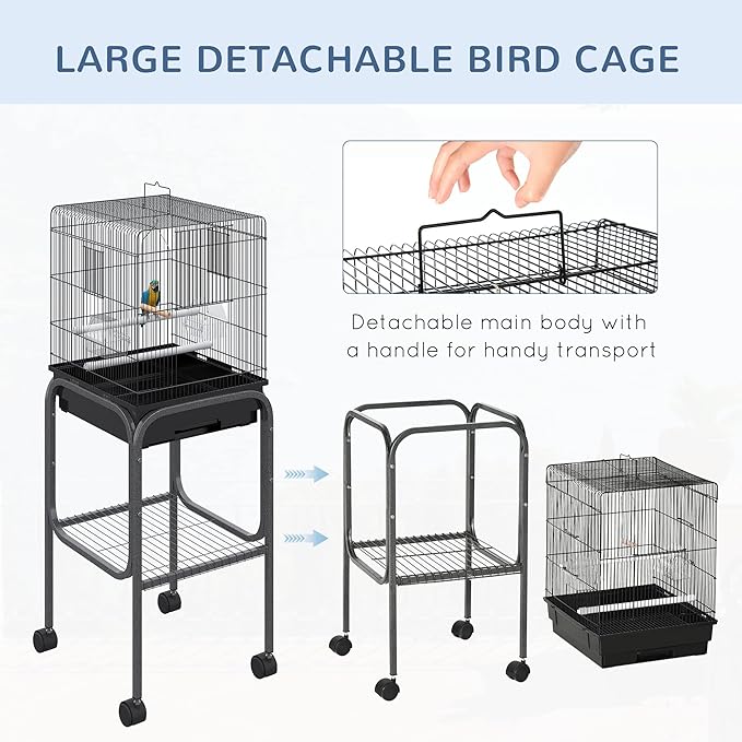 Pawhut 45-inch Metal Indoor Bird Cage, Parrot Cage, Bird Aviary - Image 4