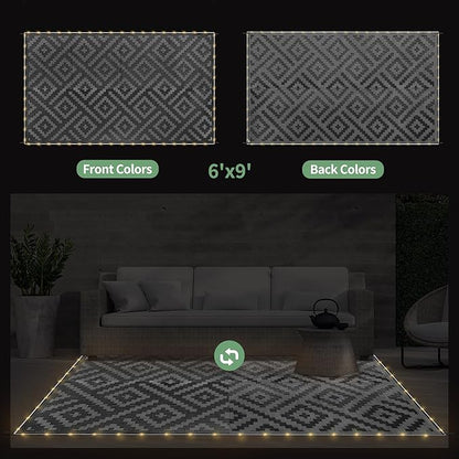 GENIMO Outdoor Rug with LED Strip Lights, Reversible Plastic Straw Rugs - Image 3