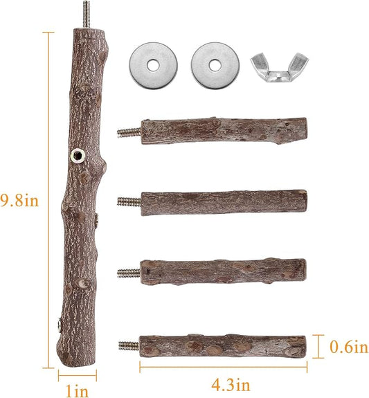 Bird Perch Stand Toy, Natural Wood Parrot Perch Bird Cage Branch Perch - Image 2