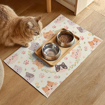 Cat Feeding Mat 24x16 inch Floral Ring Kitten Print Pet Bowl Placemat Non Slip - Image 2