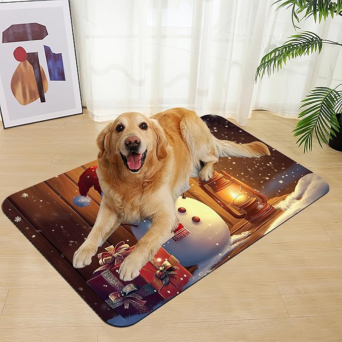 Chirstmas Gifts Dog Cat Food Mat, Cute Snowman Absorbent Waterproof Placemat - Image 7