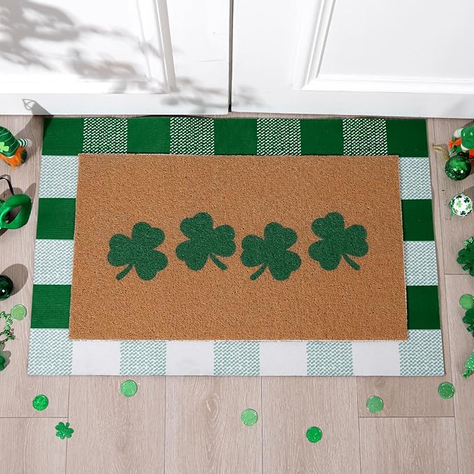 Tinideya 2 Pcs St. Patrick's Day Door Mat Shamrock Welcome Non Slip Green and - Image 9