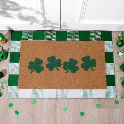 Tinideya 2 Pcs St. Patrick's Day Door Mat Shamrock Welcome Non Slip Green and - Image 9