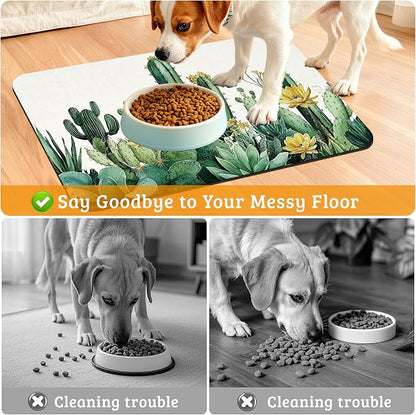Tropical Cactuses Feeding Mat, Blooming Succulents Absorbent Quick-Dry Cat Dog - Image 4