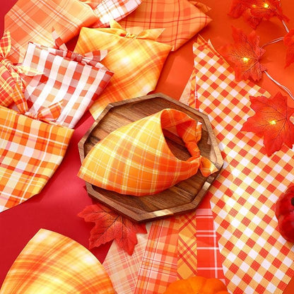Abbylike 50 Pcs Orange Plaid Dog Bandanas Bulk Check Pattern Bandanas - Image 5