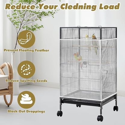 White Bird Cage Seed Catcher Adjustable Soft Birdcage Cover Reusable Nylon Mesh - Image 4