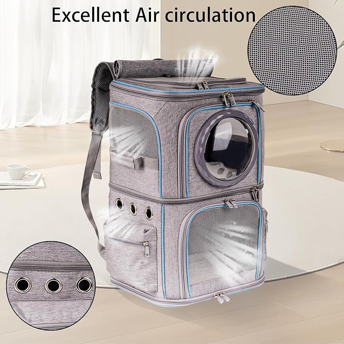 2-in-1 Pet Carrier Backpack for Two Cats or One Dog, Double-Layer 2 Compartment - Image 5