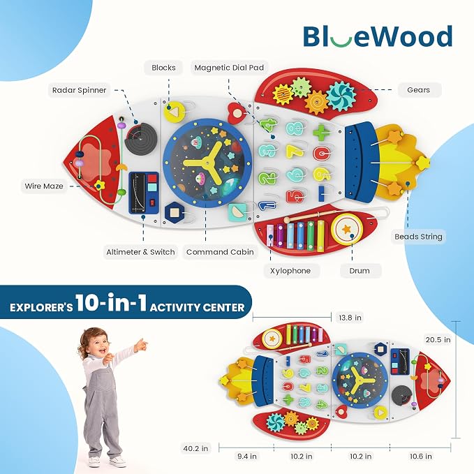 BlueWood Wooden Wall Busy Board Panels, Toddler Learning Activity Center - Image 2