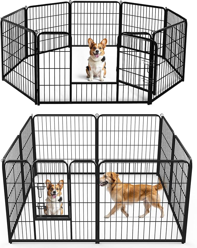 DUMOS Dog Playpen Indoor, Metal 32 Inch 8 Panels Foldable Pet Fence by DumosLifestyle