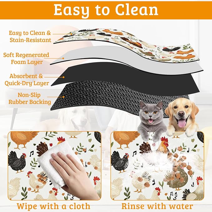 Dog Bowl Mat, Chickens Roosters Pet Feeding Mat - Image 5