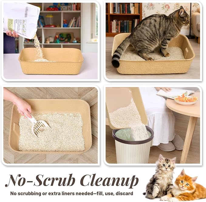 10 Pack Disposable Cat Litter Boxes, Durable Leak-Proof Cardboard Kitty Litter - Image 5