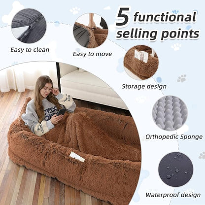 Human Dog Bed, Washable Faux Fur Pet Bed - Image 3