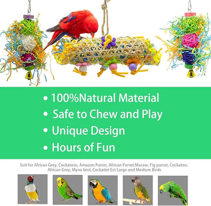 EBaokuup 3Pack Bird Chewing Toys Foraging Shredder Toy Parrot Cage Bird Loofah - Image 3