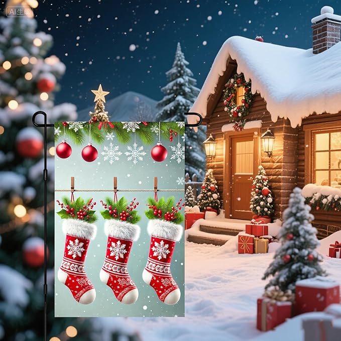 Christmas Garden Flag Three Stockings Winter Garden Flag 12x18 Inch Double - Image 7