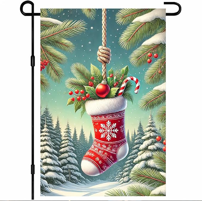 Christmas Garden Flag Christmas Stocking Garden Flag Snowflake Holiday Gardens by BlissYard