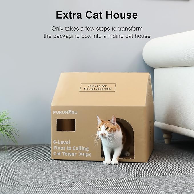 FUKUMARU Floor to Ceiling Cat Tree, 6 Level Adjustable Height Climbing Tower - Image 6
