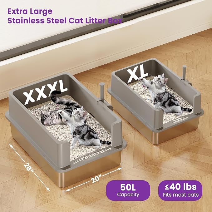 【No Sifting】 Tiuubt XXXL Stainless Steel Litter Box - Image 2