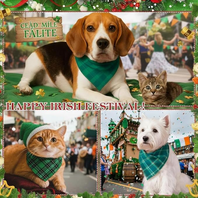 Abbylike 50 Pcs St. Patrick's Day Dog Bandanas Bulk Green Plaid Bandanas - Image 6