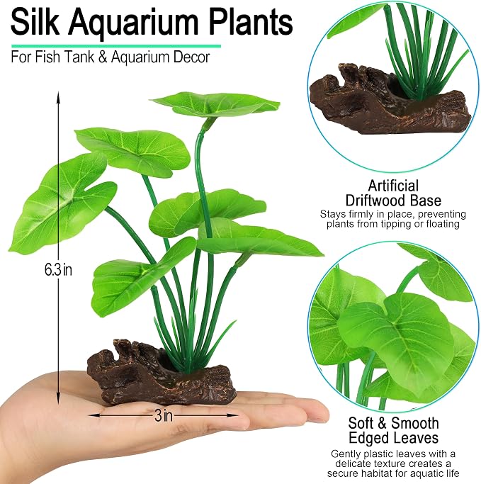 MyLifeUNIT Fish Tank Decor, Silk Aquarium Plants and Hideaway Rock Cave Decor - Image 5