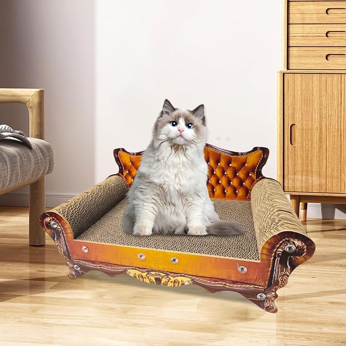 Luxury Cardboard Cat Scratcher Sofa Bed, Couch Shaped Cat Scratching Board - Image 8