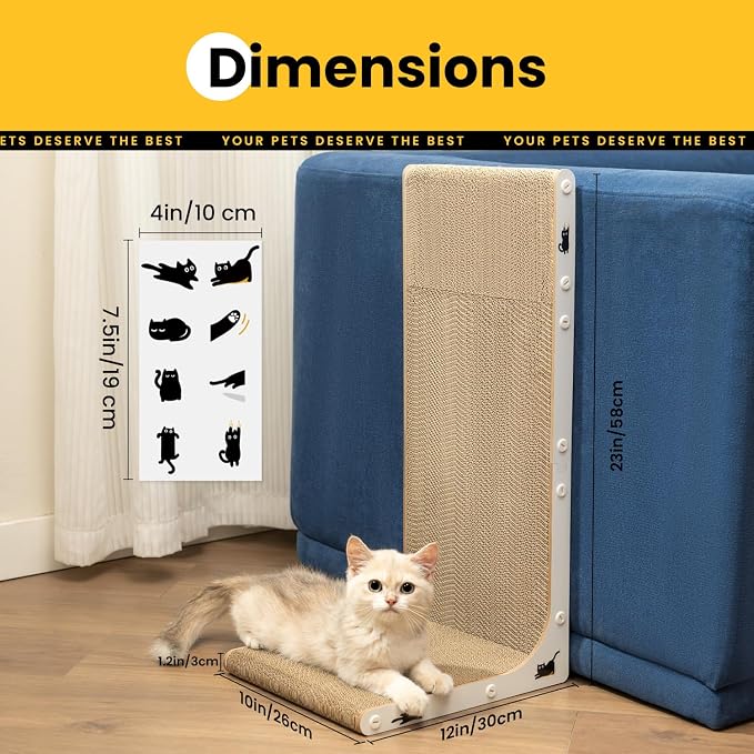 Cat Scratcher Lounge, 23 Inch L-Shaped Cat Scratch Pad, Vertical & Horizontal - Image 2