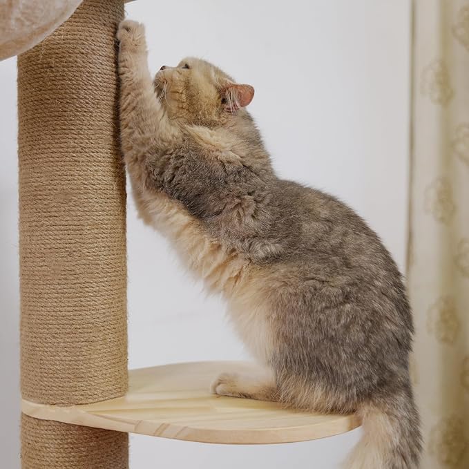 Floor to Ceiling Cat Tree Height Adjustable Cat Tower 5 Tier Hemp Scratching - Image 9