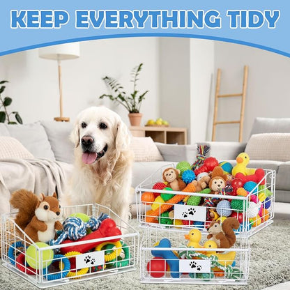 Mimorou 3 Pack Metal Dog Toy Baskets Multi-sized Foldable Dog Toy Bins Box - Image 5