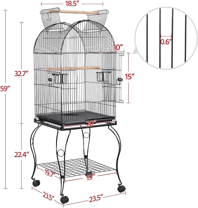 Yaheetech 59-Inch Rolling Standing Medium Dome Open Top Bird Cage - Image 3
