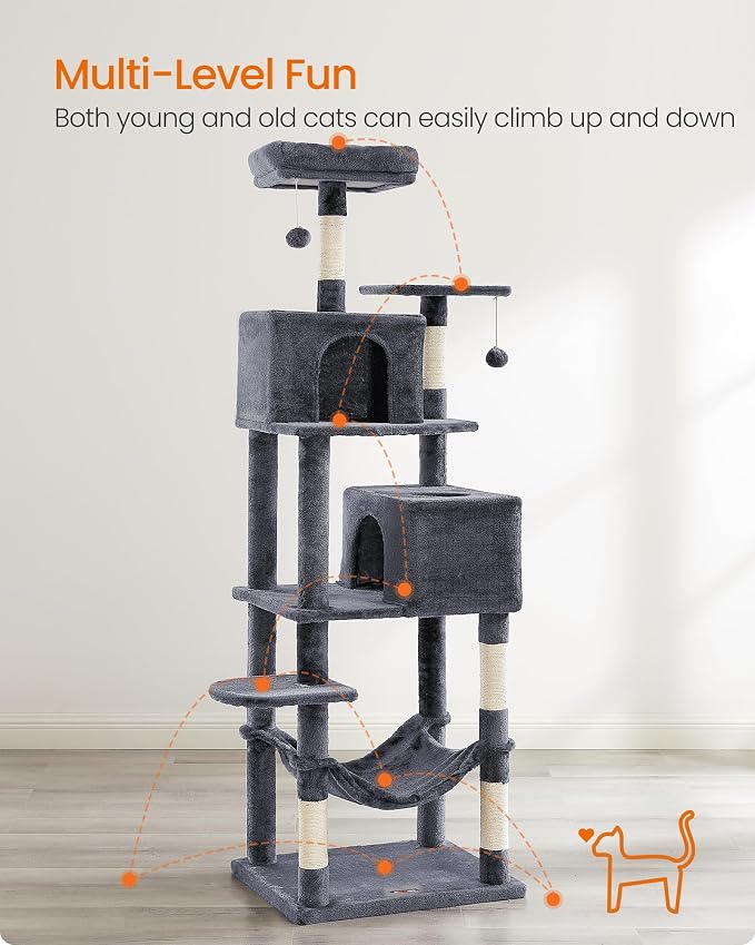 Feandrea Cat Tree, 73.2-Inch Tall Cat Tower, Plush Multi-Level Condo - Image 3