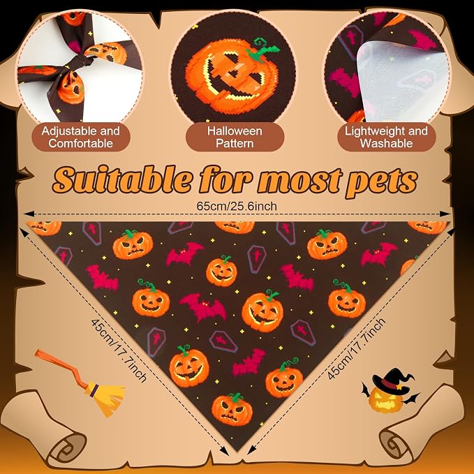 Weewooday 50 Pcs Halloween Dog Bandanas Bulk Pumpkin Ghost Bandanas - Image 3